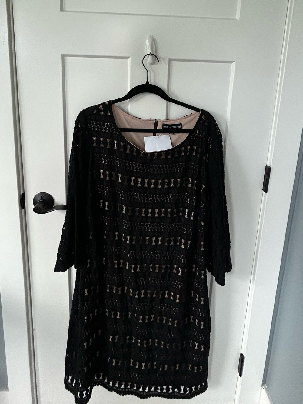 Zac & Rachel Black Crochet Overlay Dress with Nude Slip